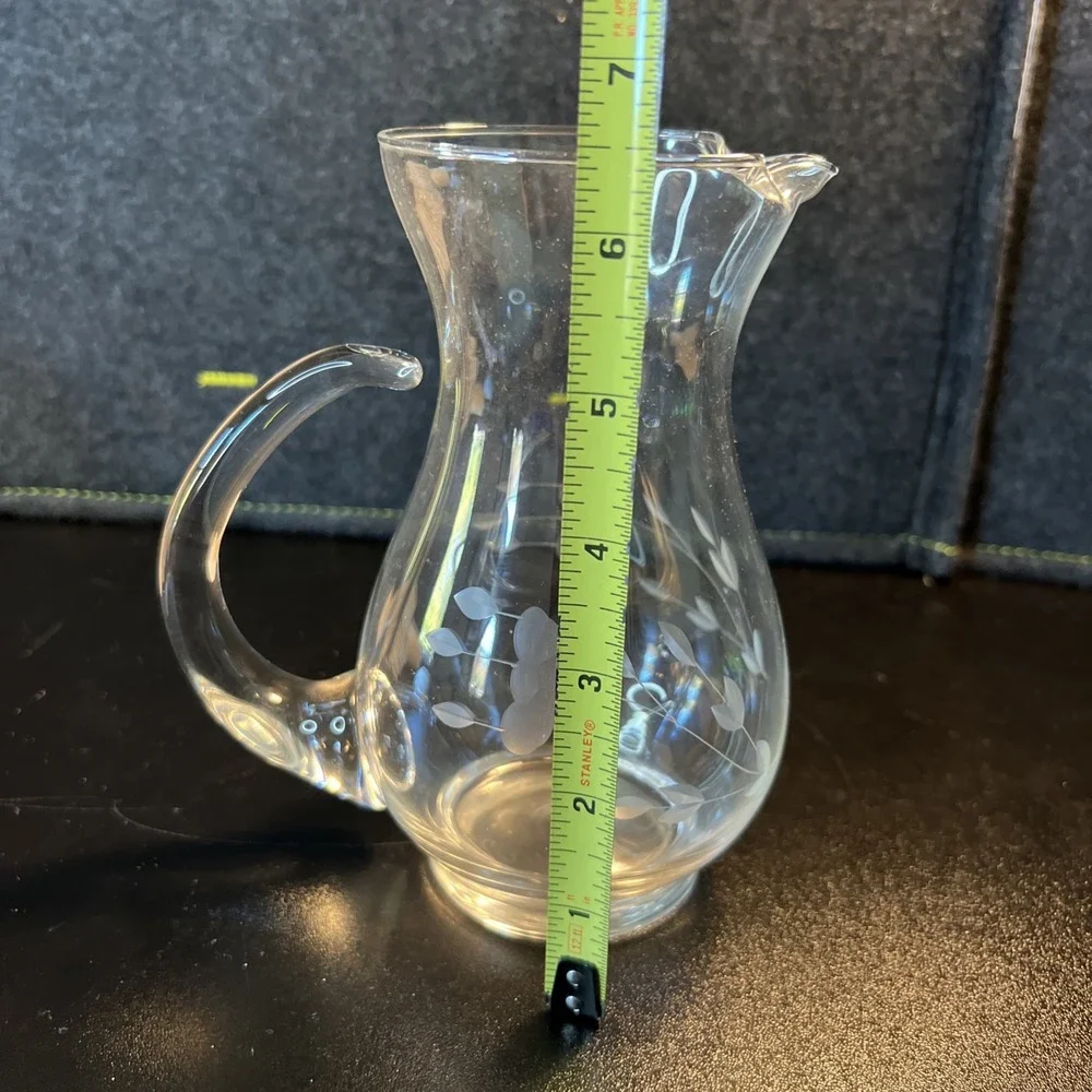 Vintage Princess House Heritage Glass Pitcher Flowers‎ Engraved/Etched 6 1/2